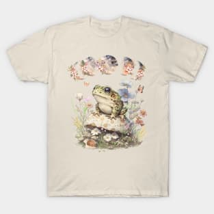 Cute Cottagecore Frog Mushroom Floral Moon Vintage T-Shirt